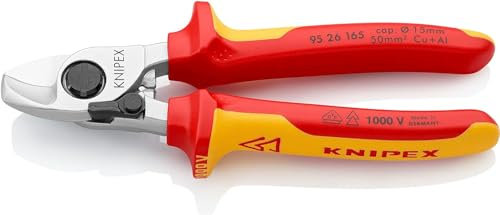 KNIPEX Kabelschere mit Öffnungsfeder verchromt isoliert mit Mehrkomponenten-Hüllen, VDE-geprüft 165 mm, 95 26 165
