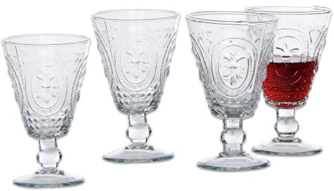 LOBERON Weingläser 4er Set Sarton, klar | mundgeblasen, mit dekorativem Reliefmuster, klassische Form, robust, Küchenutensilien, Tischaccessoire, Glas