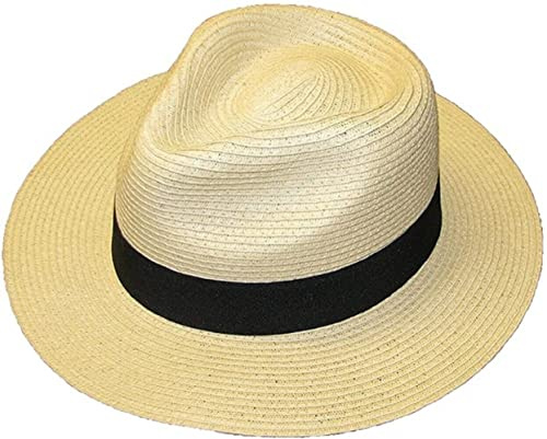 STRAW CRUSHABLE FOLDABLE SUMMER PANAMA FEDORA TRILBY HAT WITH BAND (58)