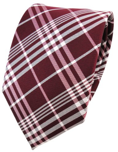 TigerTie Designer Seidenkrawatte in rot bordeaux weinrot silber grau kariert