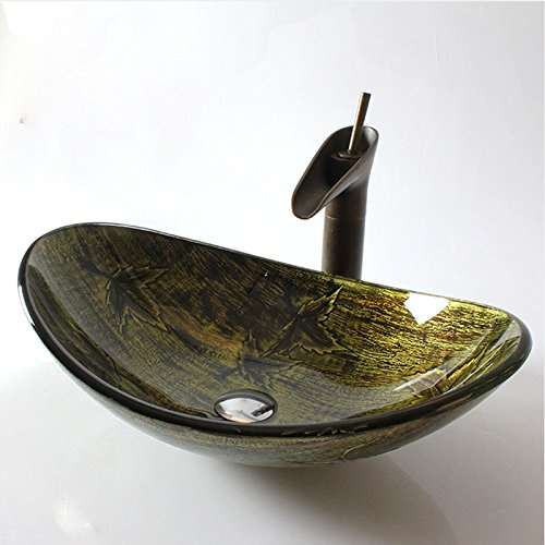 Homelava Modern Gehärtetes Glas Waschbecken mit Ablaufgarnitur, Montagering(Oval)