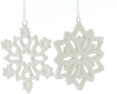 Dekoleidenschaft 4 Dekohänger Schneekristall aus Porzellan, weiß, Weihnachts-Baumschmuck, Christbaumschmuck zum aufhängen, Hängedeko