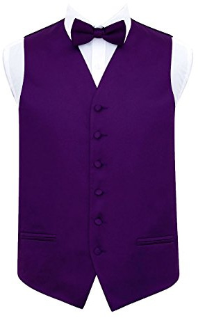DQT Herren Einfarbig Satin Hochzeit Weste Veste Gilet und Fliege - Lila 36 - S