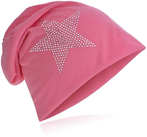 Miobo Jersey slouch beanie lång mössa stjärna med strass applikation unisex enfärgad män kvinnor trend, ROSA, En Storlek