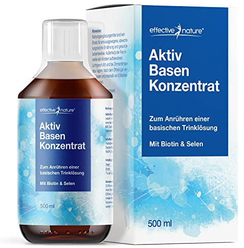 Effective Nature - Basisches Wasser - 500ml - Basenkonzentrat Aktiv Basen | Sehr Hoher pH-Wert - mit Biotin und Selen - Einfache und unkomplizierte Anwendung - Unterstützt deine Basenkur ideal