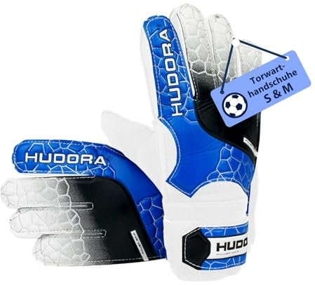 HUDORA Torwarthandschuhe - Gepolsterte Fußball Torwarthandschuhe für Kinder & Jugendliche in Größe S/M - Torwarthandschuhe mit Schaumstoffrücken - Fußballhandschuhe mit Klettverschluss