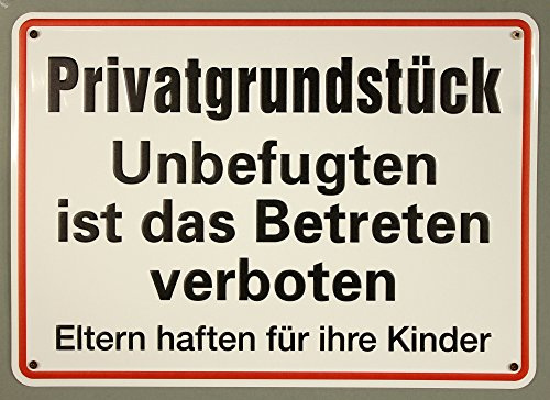 Buddel-Bini Qualitäts - Aluminium Schild Privatgrundstück Unbefugten ist das Betreten verboten 250x350 mm geprägtes Aluschild 0,6 mm Alu