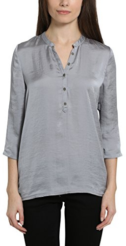 Berydale Blusa de mujer con cuello de pico y botonadura, Gris, 42