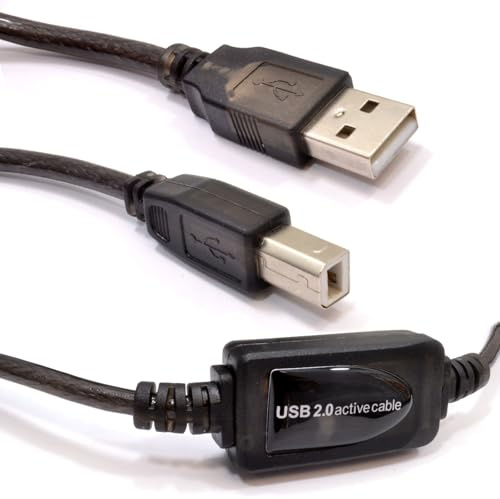 kenable USB 2.0 Active Extension Cable A Male to B Type Printer Lead with Signal Booster 20m Black