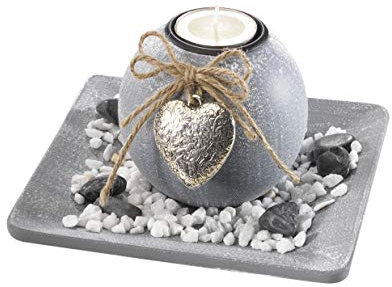 Dekoschale aus Holz mit Einer grauen Kerze