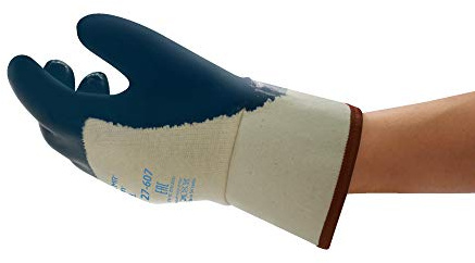 Ansell ActivArmr 27-607 Guantes de Trabajo, Revestimiento Nitrilo Extra-Resistente, Protección Cortes y Resistencia Aceite para Trabajos Pesadas, Hombre Mujer, Azul, Talla M (12 Pares)