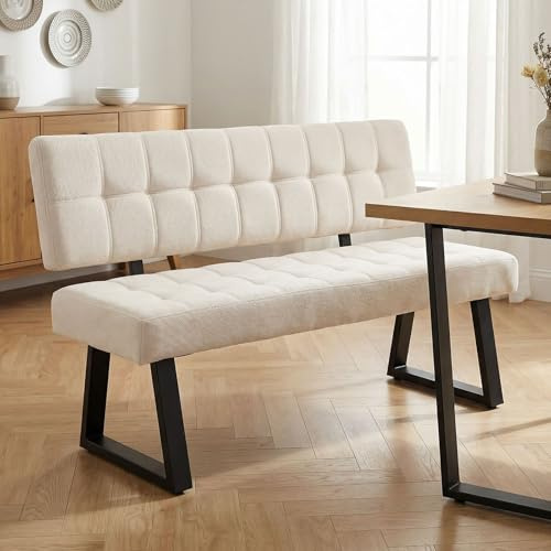 IDIMEX Esszimmerbank KLUPA, gepolstert, Cremeweiß - Moderne Sitzbank mit Rückenlehne, pflegeleichter Webstoff, stabiles Kufengestell, ideal für Küche und Wohnbereich, Platz für 3 Personen