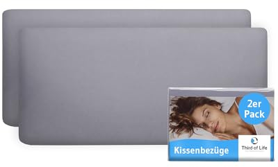 Kissenbezug 40x80 cm Grau Doppelpack, Mit Premium Mako-Baumwolle | 2-er Set Kopfkissen-Bezüge für 40 x 80 Kissen, Pillow Cover für Seitenschläferkissen, Oeko-Tex zertifizierte Kissenhüllen