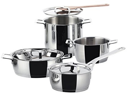 Alessi Pots&Pans AJM100S7 - Design Topfset aus Edelstahl mit Magnetboden, 7-teilig, 11.5 x 45 x 14 cm