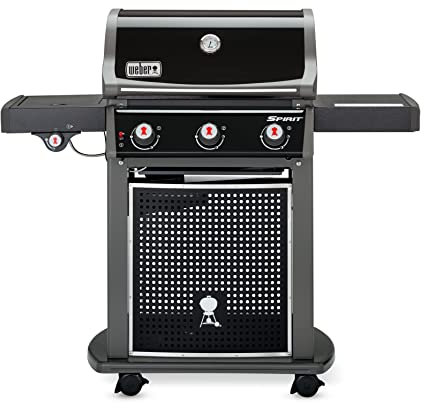 Weber Spirit E-320 Classic Gas Grill, 3 Burners + Side Burner, 52 x 45cm Grill Area, Warming Rack, Lid Thermometer, Foldable Side Table (Right), 4 Wheels - Black (46415074)
