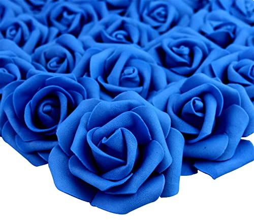 Lightingsky 3 x 1.6 x 3 inches 100pcs DIY Real Touch 3D Artificial Foam Rose Head Without Stem for Wedding Party Home Decoration (Deep Blue)