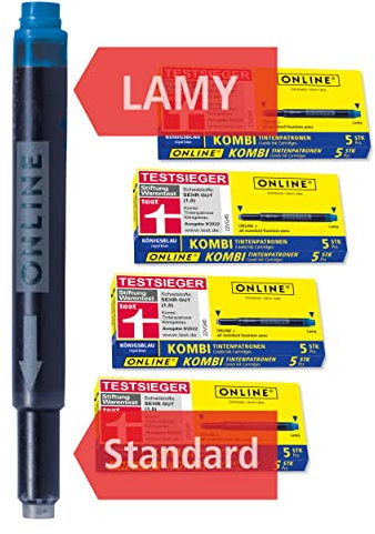 ONLINE 20x kompatible LAMY Patronen blau, auch für Pelikan, Stabilo etc., Universal Tintenpatronen, Füller Patronen, löschbar, für Füllhalter & Tintenroller, Vorteilspack Kombi Patrone königsblau