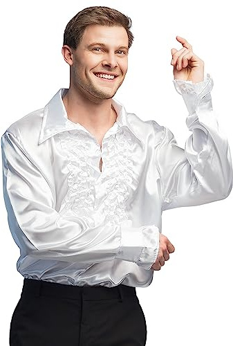 Boland - Chemise disco à volants, blanche, homme, costume, chemise de soirée, Schlager move, 70's, fête à thème, carnaval