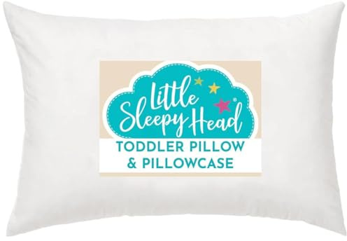 Toddler Bed Pillow with Cotton Pillow Case – 13x18 Kids Pillows for Sleeping, School, Travel & Daycare – Hypoallergenic Toddler Pillow 2 Year Old to 5 with Envelope Pillowcase (White)