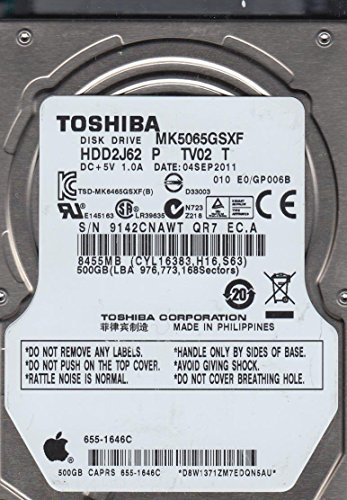 MK5065GSXF, HDD2J62 P TV02 T, Toshiba 500GB SATA 2.5 Disco Duro
