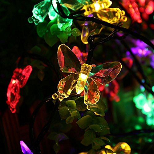 SALCAR Guirlande Lumineuse Solaire, 5 mètres de chaîne de lumière LED Solaire 20 Papillon éclairage de décoration pour Les fêtes de Noël (RGB)