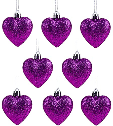 Christmas Concepts® 8 x 60mm Lila Glitter Herz formte Weihnachtsbaum-Flitter