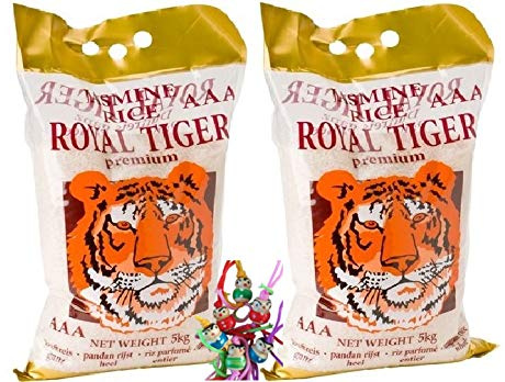[ 2x 5kg ] ROYAL TIGER Jasmin Duftreis / Jasmin Reis, ganz / Jasmine Rice AAA + ein kleiner Glücksanhänger gratis
