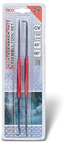 BGS 8015 | Montagehaken-Satz | 220 mm | 2-tlg. | Chrom-Vanadium-Stahl | Spitzen gerade, gebogen 45° und 90°