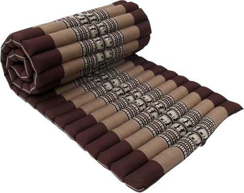 GURU SHOP Rollbare Thaimatte, Bodenmatte mit Kapokfüllung - Braun/Hellbraun, 4x55x180 cm