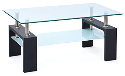 Inter Link – Couchtisch – Glas - Wohnzimmertisch – Sofatisch – Rechteckiger Glastisch fürs Wohnzimmer – Sicherheitsglas - BxTxH: 100x60x45 cm – Schwarz - Dana