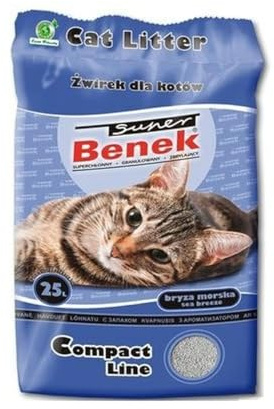 Super Benek Compact Feinkörnige Katzenstreu Meeresbrise, 25 L, 20 kg | Hohe Ergiebigkeit, Schnelle Aufnahme von Feuchtigkeit und Geruch, Kleine Flache Klumpen, Staubfreie Klumpstreu, 5-cm-Schicht