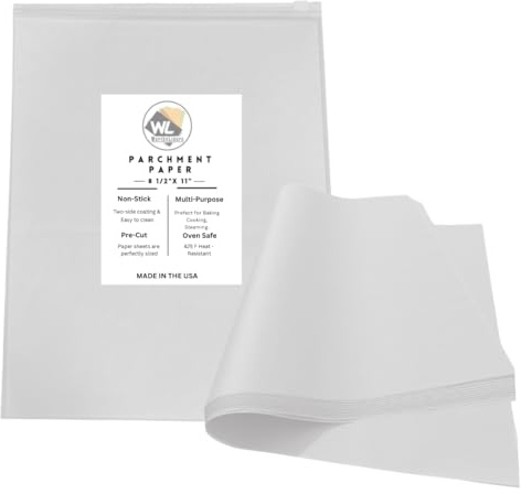 Worthy Liners 8 1/2 X 11, 100 Pack Parchment Paper Pan Liner - Sheets for Baking Cookies, Cooking - Made in USA