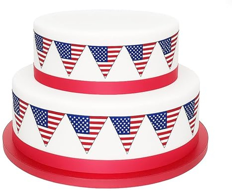 Essbare Wimpelkette, Motiv: US-amerikanische Flagge (Stars & Stripes), Zuckerguss, für Kuchendekoration