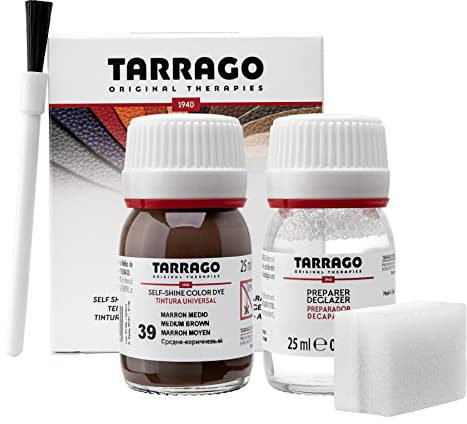 Tarrago | Kit de colorant auto-brillant 25 ml | Préparation au changement de couleur + Teinture pour cuir et toile pour la teinture de chaussures et accessoires | Répare les chaussures (brun moyen 39)