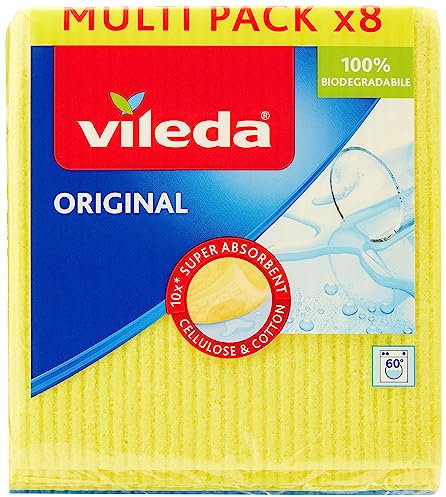 Vileda Schwammtuch mit besonders hoher Saugkraft, Farben: blau, rosa, gelb , 8 Stück (1er Pack)