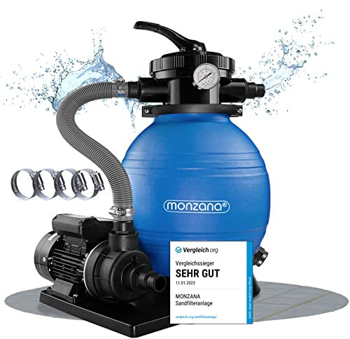 MONZANA® Sandfilteranlage SF12K 10.200L/h bis 35.000L Pool Selbstansaugend 400 Watt 2in1 Adapter Ø32-38mm 7Wege Ventil Sandfilterpumpe Poolfilter