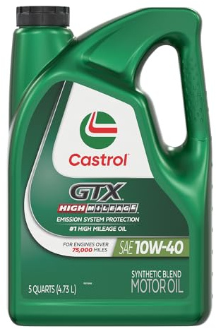 Castrol GTX High Mileage 10W-40 Synthetic Blend Motor Oil, 5 Quarts