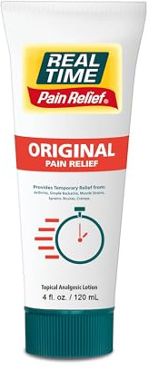 Real Time Pain Relief Cream 4oz Tube | 17 Natural Ingredients: 1.25% Menthol, Arnica & MSM | Muscle Strain & Joint Discomfort Relief for Arthritis, Cramps, Sprains, Bruises, Hands, Back & Knee Pain