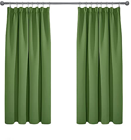 Deconovo Super Soft Curtains Thermal Insulated Pencil Pleat Blackout Curtains for Livingroom 46 x 54 Green Two Panels
