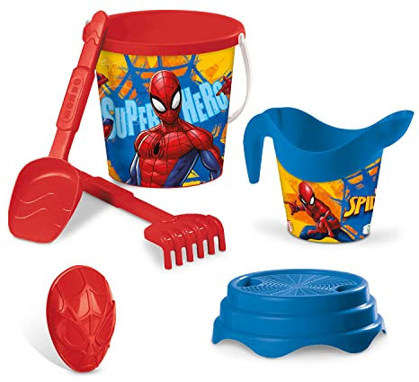 Mondo Toys - BUCKET SET + WATER CAN SPIDERMAN - Sandeimer Set ø17 cm mit Giesser - 6-Teiliges Strandspielzeug Set für Kinder ab 3 Jahren, Strandset - 18427