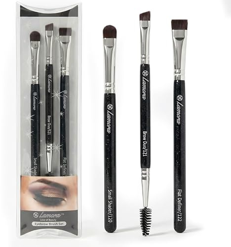 Eyebrow Brush - Duo Eye Brow Spoolie - Angled Eyeshadow Eyeliner - Precision Flat Definer - Small Shader - 3 Piece Makeup Brush Set - Cruelty Free Synthetic Bristles