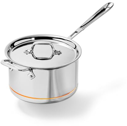 All-Clad 6204 SS Copper Core 5-Ply Bonded Dishwasher Safe Saucepan with Lid/Cookware, 4-Quart, Silver