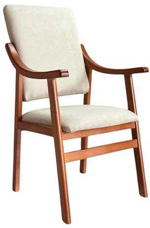 Sueña y Descansa Sillón Alto con reposabrazos de Madera de Haya Color Cerezo tapizado en Beis