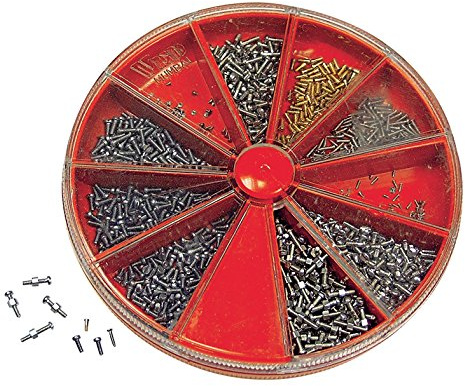 SELVA Ca. 1.000 Schräubchen in Fächerdose. Kleinschrauben Sortiment Schlitzschrauben von M 0,6 bis M 1,4 in verschiedenen Längen und Materialien für Uhren, Instrumente, Optik - C326048