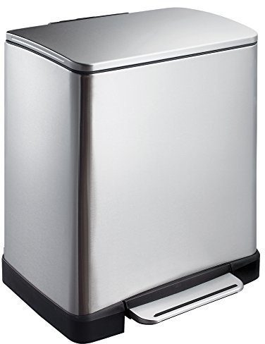 EKO E-Cube Tretmülleimer 10+9L Mülltrenner (32 x 36,6 x 44,5 cm, Dämpfer-System, Fingerabdruck frei, Stay-Open, Abfallbeutelfixierung), matt silber