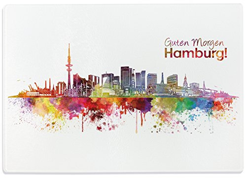WANDKINGS Glasschneidebrett „Skyline Hamburg“ - Stadt wählbar - Glasschneideplatte, Schneidebrett aus Glas, Frühstücksbrettchen
