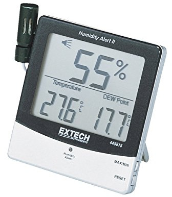 Extech 445815 Hygro-Thermometer Humidity Alert with Dew Point - Digital Humidity Monitor with Programmable Alarms, Max/Min Memory, and Calibration for Home, Greenhouse, Lab, and Office