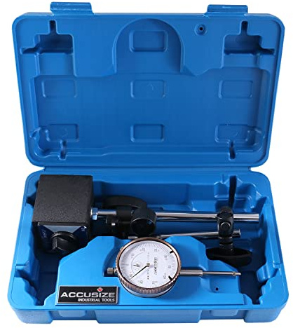 Accusize Industrial Tools 0-1'' by 0.001'' Dial Indicator with Magnetic Base Set, 60 Kg Capacity, Eg00-1038