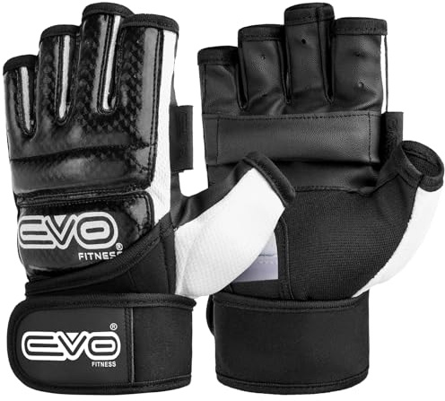 EVO Fitness Guanti MMA Guanti Karate Per Uomo Donna Muay Thai Taekwondo Guanti Kickboxing Grappling Sparring Arti Marziali Guantoni Da Boxe Guanti Boxe Guanti Pugilato Guanti Sacco (Nero, S)