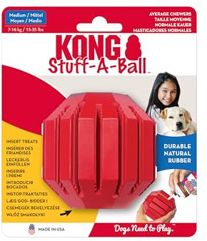 KONG Stuff-A-Ball - Langlebiges Kauspielzeug aus Gummi für Hunde - Für Zahngesundheit & Zahnreinigung - Befüllbares Spielzeug für Leckerlis & Snacks - Für Mittelgroße Hunde